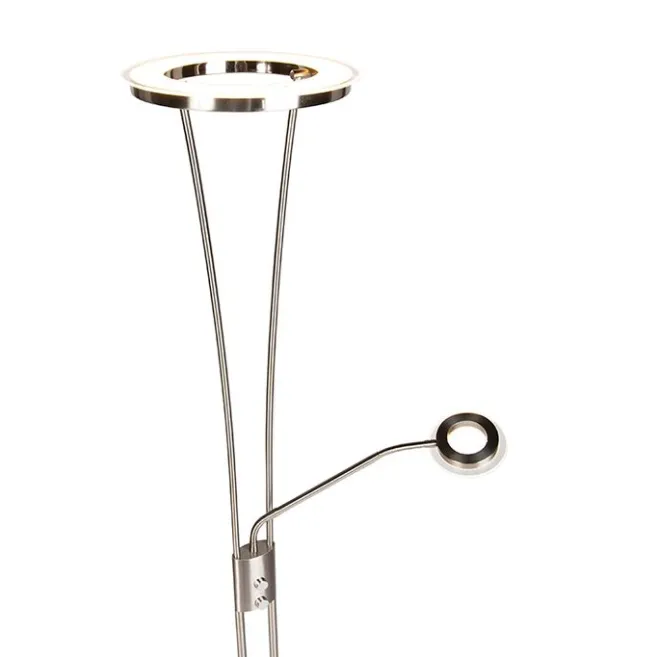 QAZQA Moderne Stehleuchte Stahl und Glas inkl. LED mit Lesearm - Divine