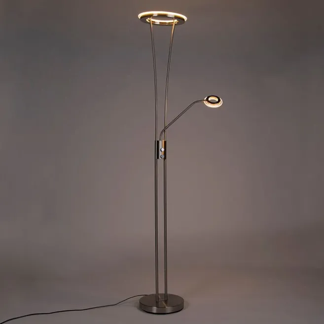 QAZQA Moderne Stehleuchte Stahl und Glas inkl. LED mit Lesearm - Divine