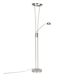 QAZQA Moderne Stehleuchte Stahl und Glas inkl. LED mit Lesearm - Divine