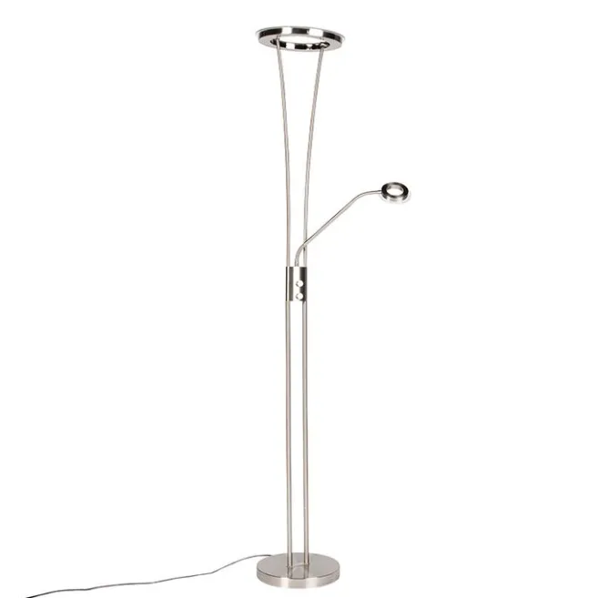 QAZQA Moderne Stehleuchte Stahl und Glas inkl. LED mit Lesearm - Divine