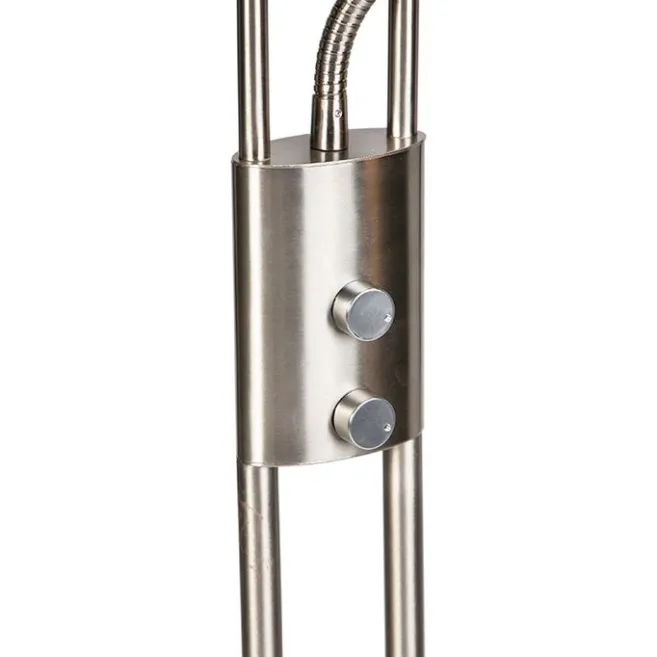 QAZQA Moderne Stehleuchte Stahl und Glas inkl. LED mit Lesearm - Divine