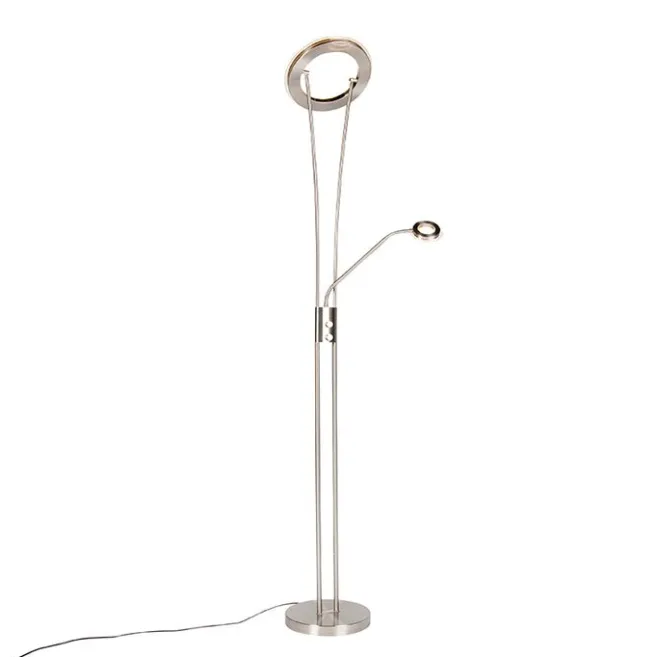 QAZQA Moderne Stehleuchte Stahl und Glas inkl. LED mit Lesearm - Divine