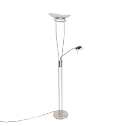 QAZQA Moderne Stehleuchte Stahl inkl. LED und Dimmer - Lexus