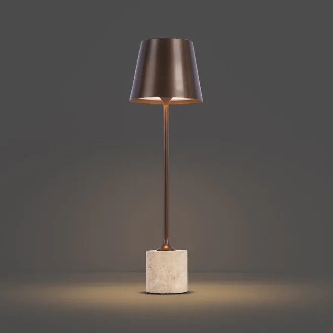 QAZQA Moderne Tischleuchte Dunkelbronze 37cm inkl. LED Dimmbar IP54 Wiederaufladbar - Topi