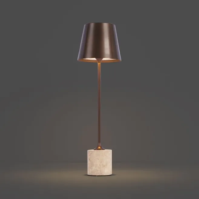 QAZQA Moderne Tischleuchte Dunkelbronze 37cm inkl. LED Dimmbar IP54 Wiederaufladbar - Topi