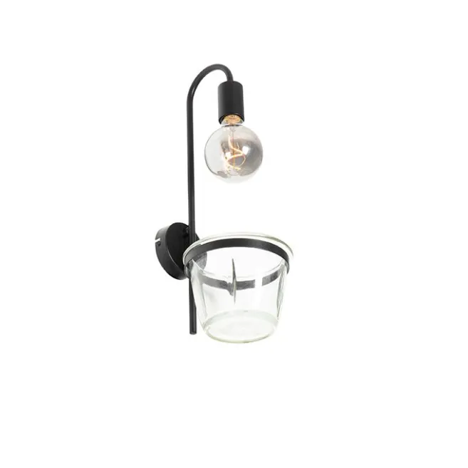 QAZQA Moderne Wandlampe schwarz mit Glas - Roslini