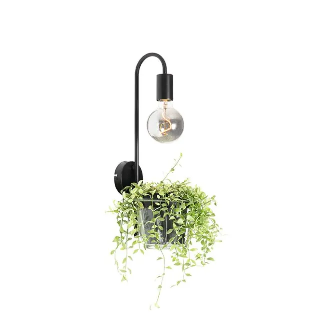 QAZQA Moderne Wandlampe schwarz mit Glas - Roslini