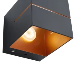 QAZQA Moderne Wandleuchte schwarz mit goldener Innenseite inkl. LED und Touch-Dimmer wiederaufladbar - Joris Groove