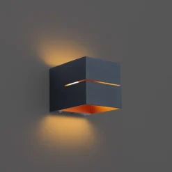 QAZQA Moderne Wandleuchte schwarz mit goldener Innenseite inkl. LED und Touch-Dimmer wiederaufladbar - Joris Groove