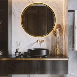 QAZQA Moderner Badezimmerspiegel schwarz inkl. LED und Touchdimmer - Pim