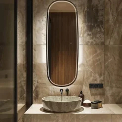 QAZQA Moderner Badezimmerspiegel schwarz inkl. LED und Touchdimmer - Geraldien