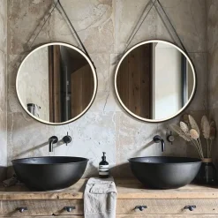 QAZQA Moderner Badezimmerspiegel schwarz inkl. LED und Touchdimmer - Pien