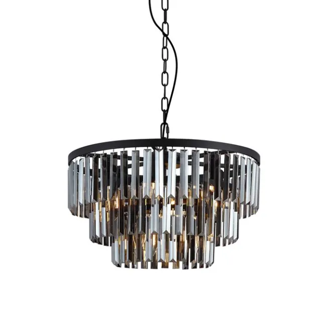 QAZQA Moderner Kronleuchter Schwarz mit Rauchglas 9-flammig - Amel
