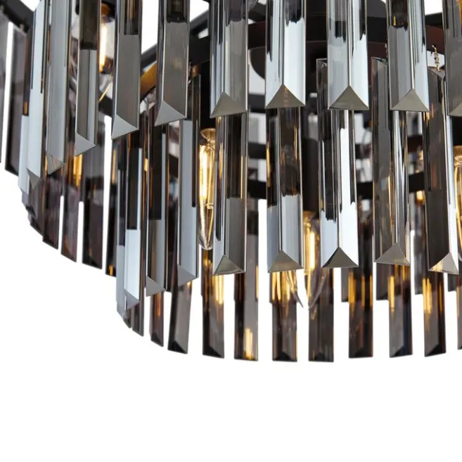 QAZQA Moderner Kronleuchter Schwarz mit Rauchglas 9-flammig - Amel