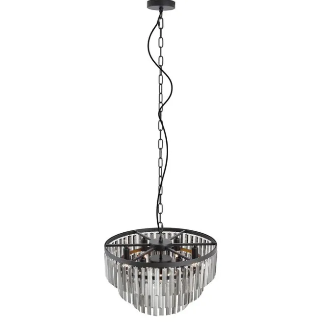 QAZQA Moderner Kronleuchter Schwarz mit Rauchglas 9-flammig - Amel