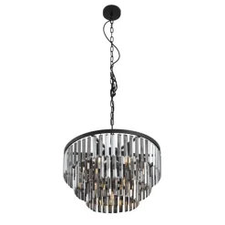 QAZQA Moderner Kronleuchter Schwarz mit Rauchglas 9-flammig - Amel