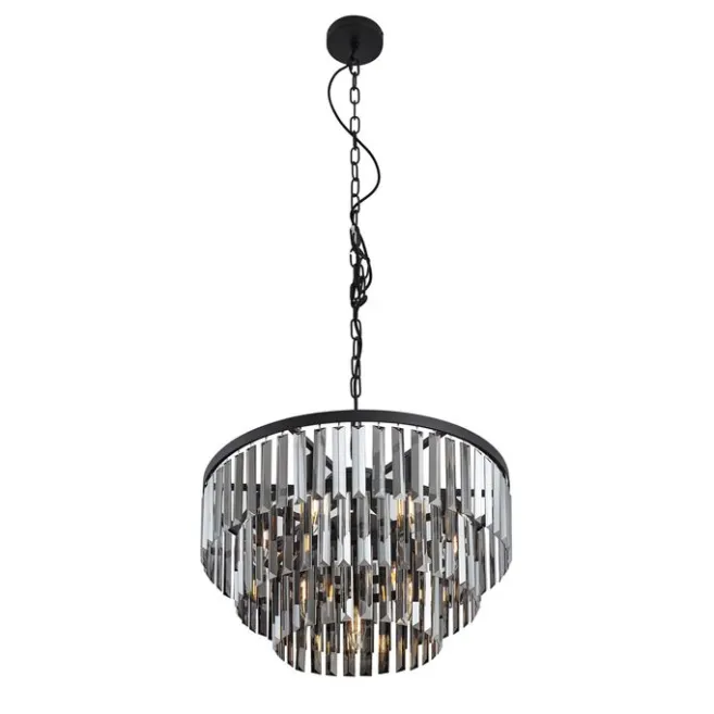 QAZQA Moderner Kronleuchter Schwarz mit Rauchglas 9-flammig - Amel