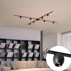 QAZQA Modernes Schienensystem mit 8 schwarzen Strahlern 1-phasig - Magnetic Zagaye