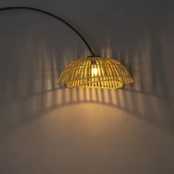 QAZQA Orientalische Bogenlampe schwarz mit natürlichem Bambus - Pua