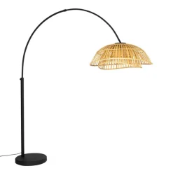 QAZQA Orientalische Bogenlampe schwarz mit natürlichem Bambus - Pua
