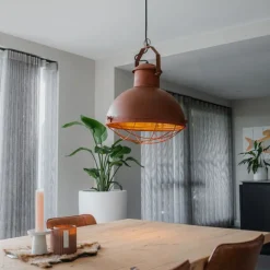 QAZQA Pendelleuchte rost mit goldener Innenseite - Engine