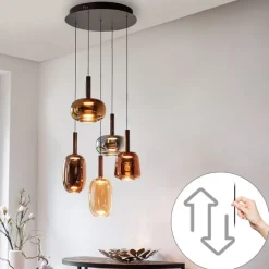 Paul Neuhaus Pendelleuchte schwarz mit mehrfarbigem Glas rund inkl. LED 6-flammig Easylift - Irides