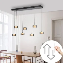Paul Neuhaus Pendelleuchte schwarz mit Rauchglas inkl. LED 7-flammig Easylift - Rika