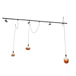 QAZQA 1-Phasen-Schienensystem mit 3 Strahlern und Hängelampen dunkelbronze - Cavalux Jeana