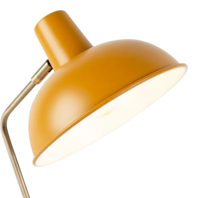 QAZQA Retro Tischlampe gelb mit Bronze - Milou