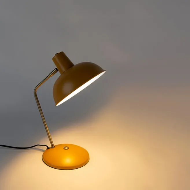QAZQA Retro Tischlampe gelb mit Bronze - Milou