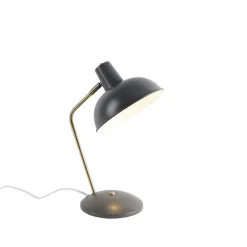 QAZQA Retro Tischlampe taupe mit Bronze - Milou
