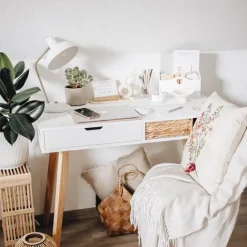 QAZQA Retro-Tischleuchte Weiß mit Bronze 38cm - Milou