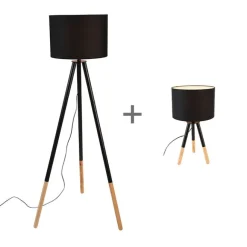 QAZQA Set aus schwarzer Tischleuchte und Stehleuchte mit Schirm - Pip