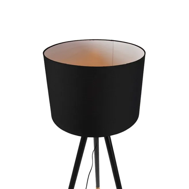 QAZQA Set aus schwarzer Tischleuchte und Stehleuchte mit Schirm - Pip