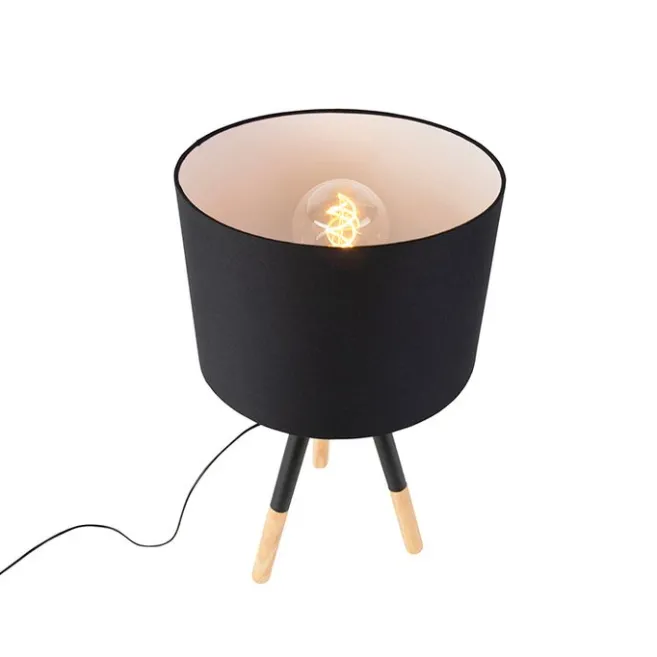 QAZQA Set aus schwarzer Tischleuchte und Stehleuchte mit Schirm - Pip