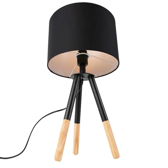QAZQA Set aus schwarzer Tischleuchte und Stehleuchte mit Schirm - Pip