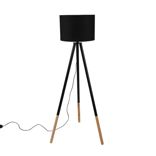 QAZQA Set aus schwarzer Tischleuchte und Stehleuchte mit Schirm - Pip