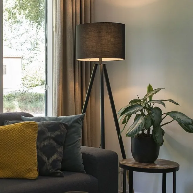 QAZQA Set aus schwarzer Tischleuchte und Stehleuchte mit Schirm - Pip