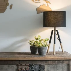 QAZQA Set aus schwarzer Tischleuchte und Stehleuchte mit Schirm - Pip