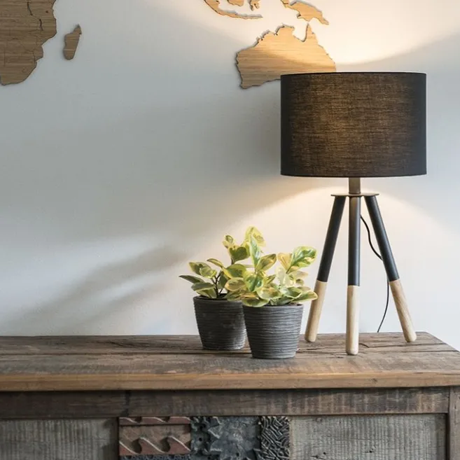 QAZQA Set aus schwarzer Tischleuchte und Stehleuchte mit Schirm - Pip