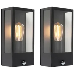 QAZQA Set mit 2 Außenwandlampen schwarz mit Bewegungsmelder - Rotterdam