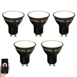 LUEDD Set mit 5 Intelligente dimmbare GU10-LED-Lampe schwarz 7W 600 lm 3000K