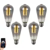 LUUMR Set mit 5 Smart Dimmbare LED-Glühbirnen E27 ST64 Rauchglas 4,9 W 150 lm 1800 K