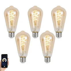 LUUMR Set mit 5 Smart E27 Dimmbar LED Glühbirne ST64 Bernstein 4.9W 320lm 2500K