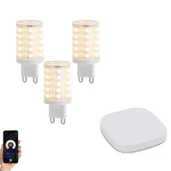 QAZQA Set mit 3 smarten, dimmbaren G9-LED-Lampen 2,5 W 250 lm 2700K-6500K inkl. Zigbee Smart Hub