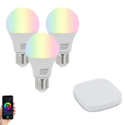 QAZQA Set mit 3 smarten E27 dimmbaren LED-Glühbirnen A60 9W 806 lm 2700K-6500K inkl. Zigbee Smart Hub