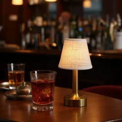 QAZQA Set mit 2 Tischleuchten Gold mit Beige RGBW wiederaufladbar - Elise