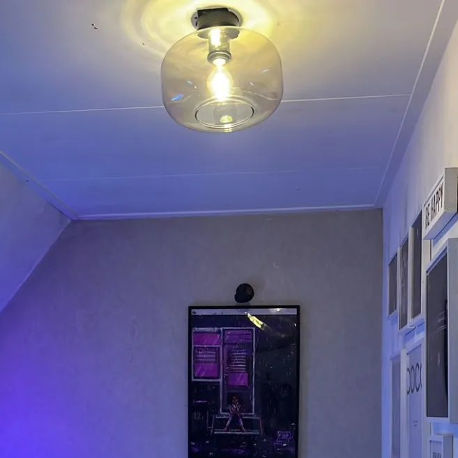 QAZQA Smart Ceiling Lamp Black with Amber Glass incl. Wifi A60 - Bizle