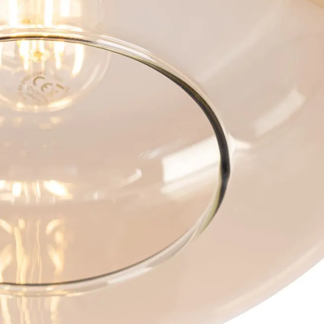 QAZQA Smart Ceiling Lamp Black with Amber Glass incl. Wifi A60 - Bizle