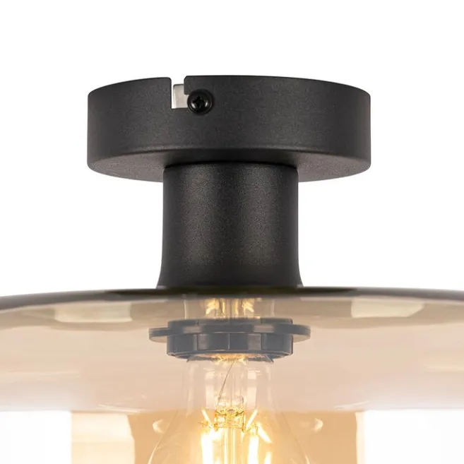 QAZQA Smart Ceiling Lamp Black with Amber Glass incl. Wifi A60 - Bizle